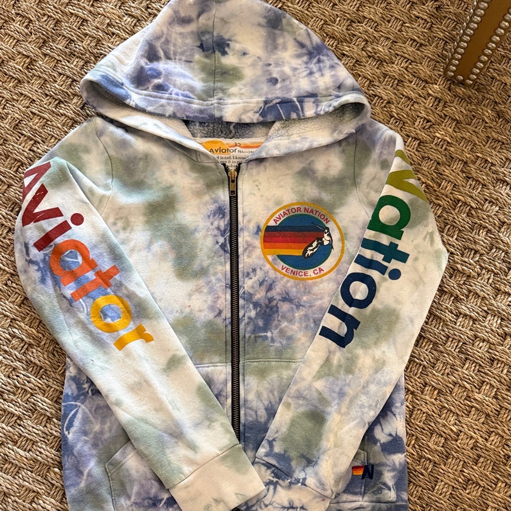 Aviator Nation Blue Tie-Dye Zip Hoodie